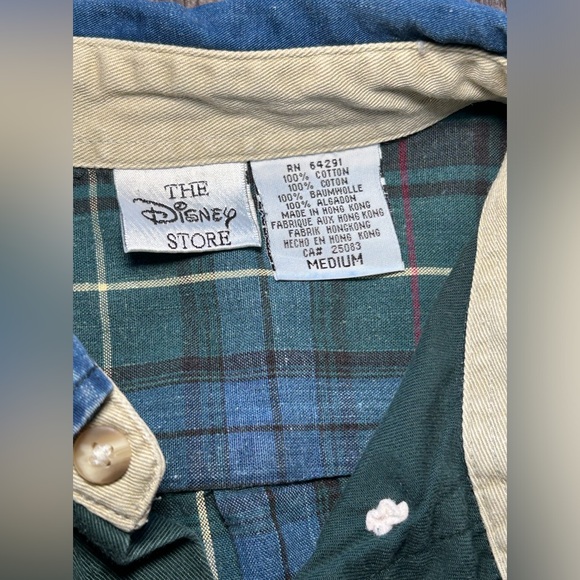 Vintage Disney Store Mickey Mouse Button Up Collar Shirt Green Blue Plaid - Picture 5 of 6